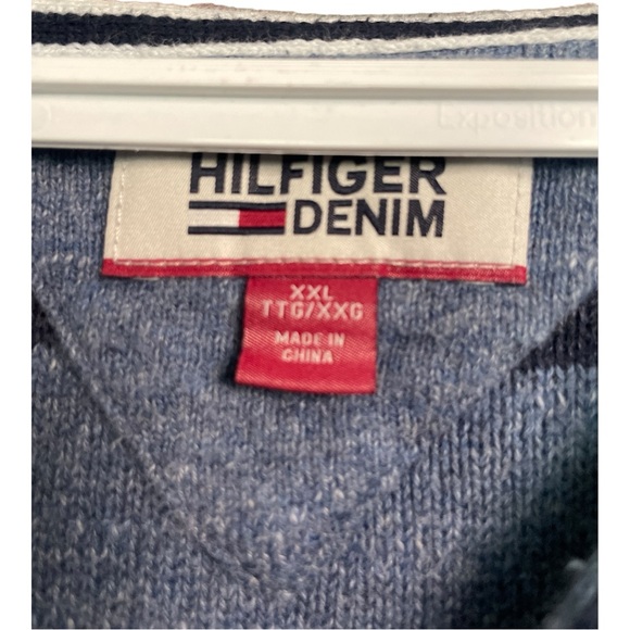 TOMMY HILFIGER DENIM MEN'S ROADTRIP STRIPED HOODIE SWEATSHIRT BLUE/NAVY BLUE XXL - Picture 3 of 4